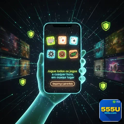 Imagem de jogadores usando dispositivos móveis em jogos de casino online na 555u